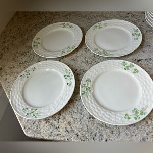 Set of 4 BELLEEK Shamrock Clover Basket Weave   7.5" Plate plates Vintage NEW